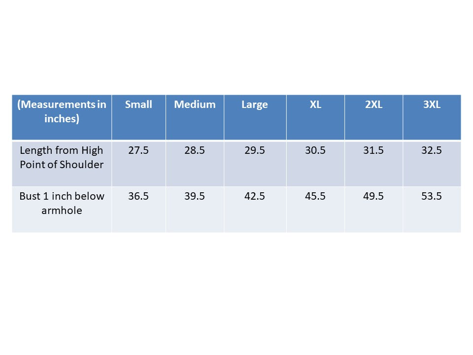 Size chart for tshirt. Contact us for further information.