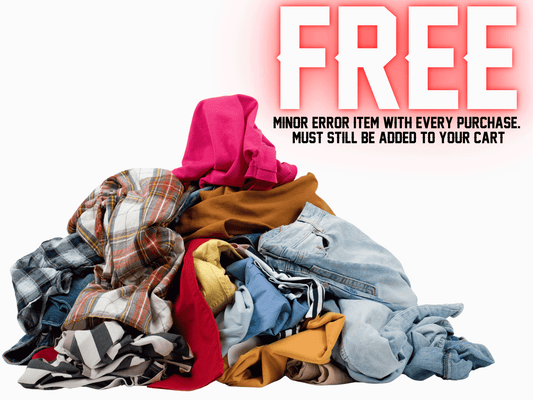 a pile of dirty laundry with text in the upper right corner that reads "Free minor error item with every purchase. Must still be added to your cart."