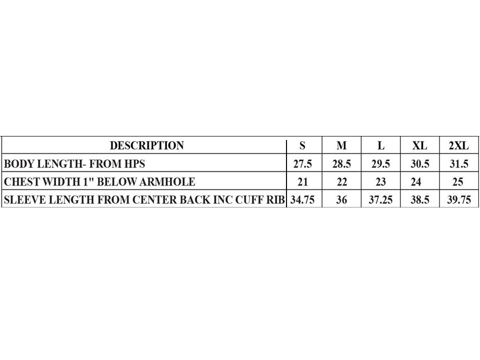 Size chart. Contact us for more information.