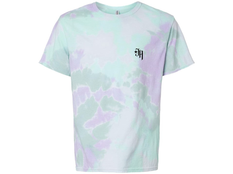 Tie dye shirt with a JH logo on the left chest. 
