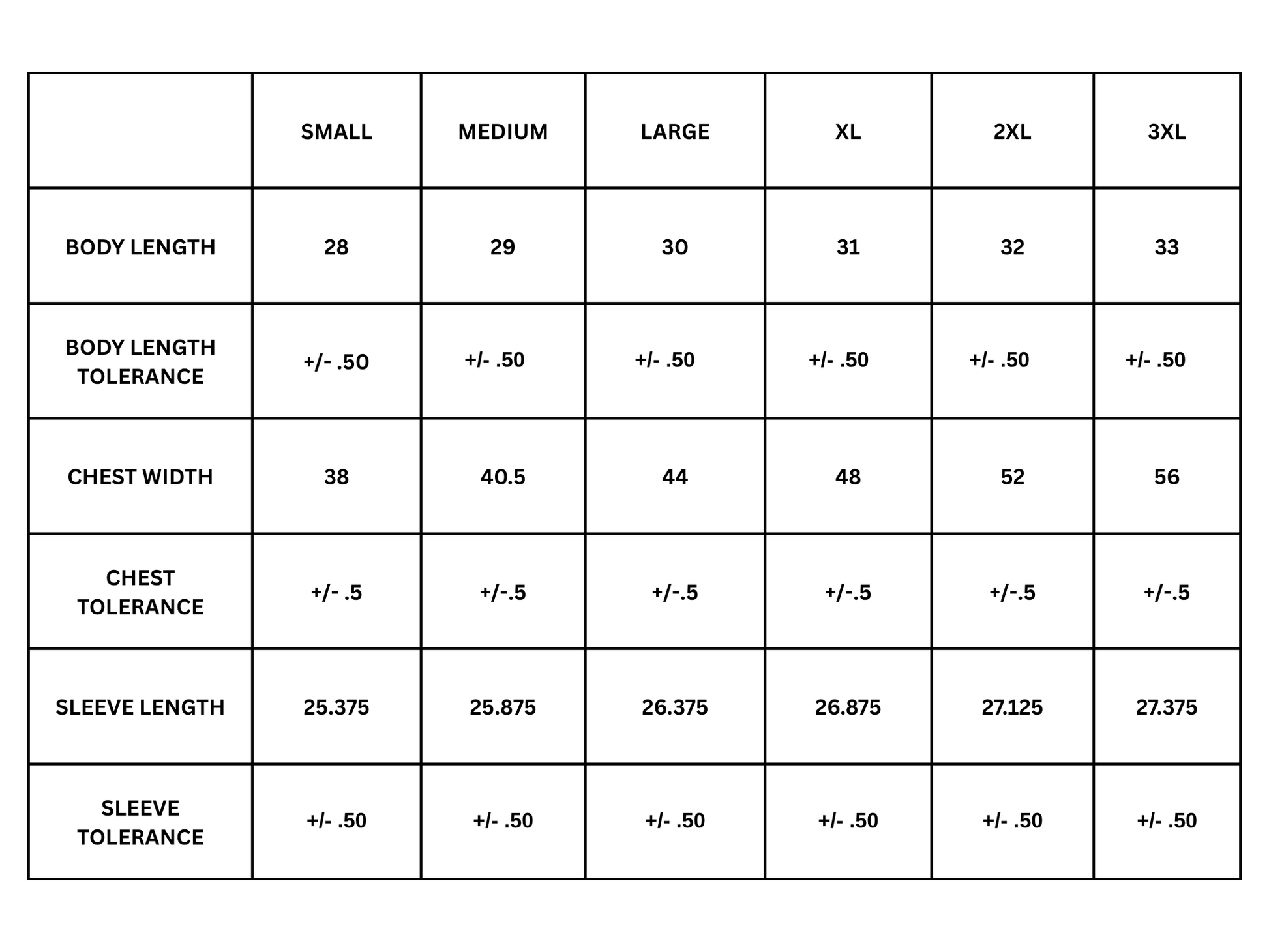 Size chart for JH thermals. Please reach out if more information in needed. 
