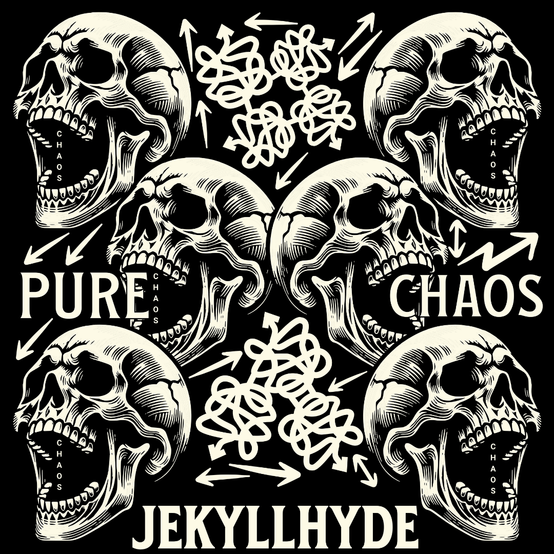 Skulls and arrows with the words "Pure Chaos" and "Jekyllhyde"