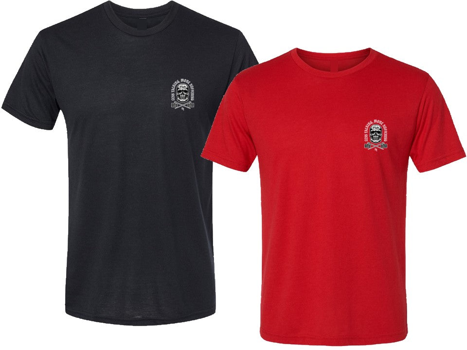 Black and red shirts on a white background. 