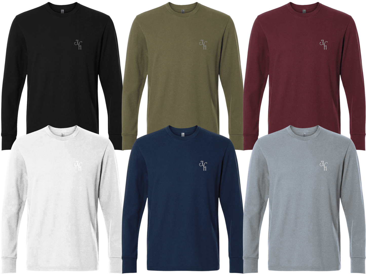 front facing view of a black, green, maroon, off white, navy and grey thermals. 