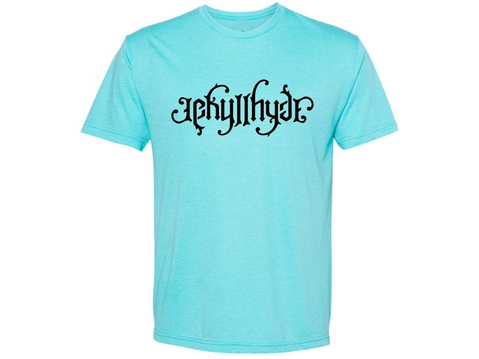 Turquoise shirt against a white background. 