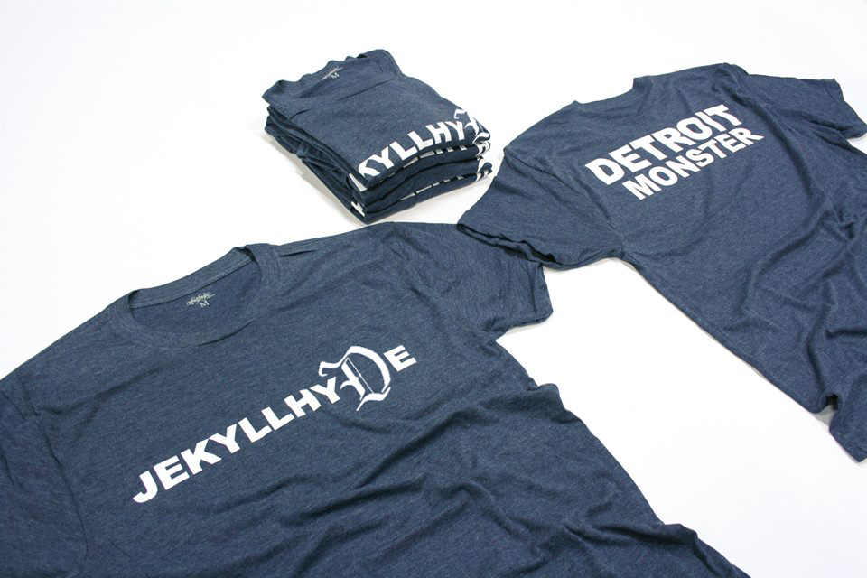 Flat lay of Detroit Monster t-shirt on white background. 