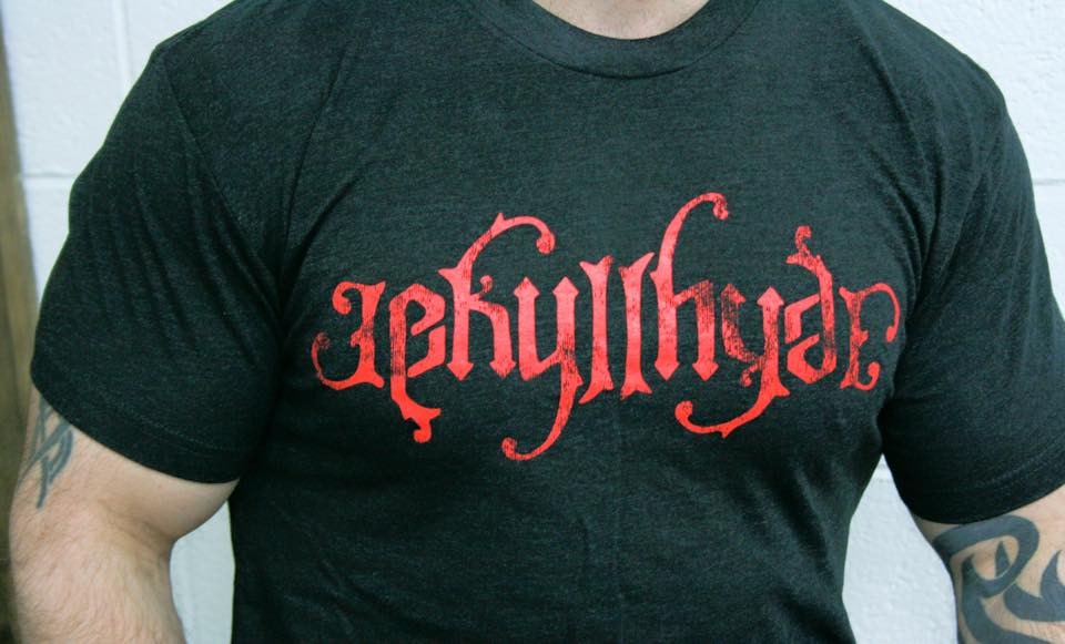 Front of a black shirt with the Jekyllhyde logo on it. 