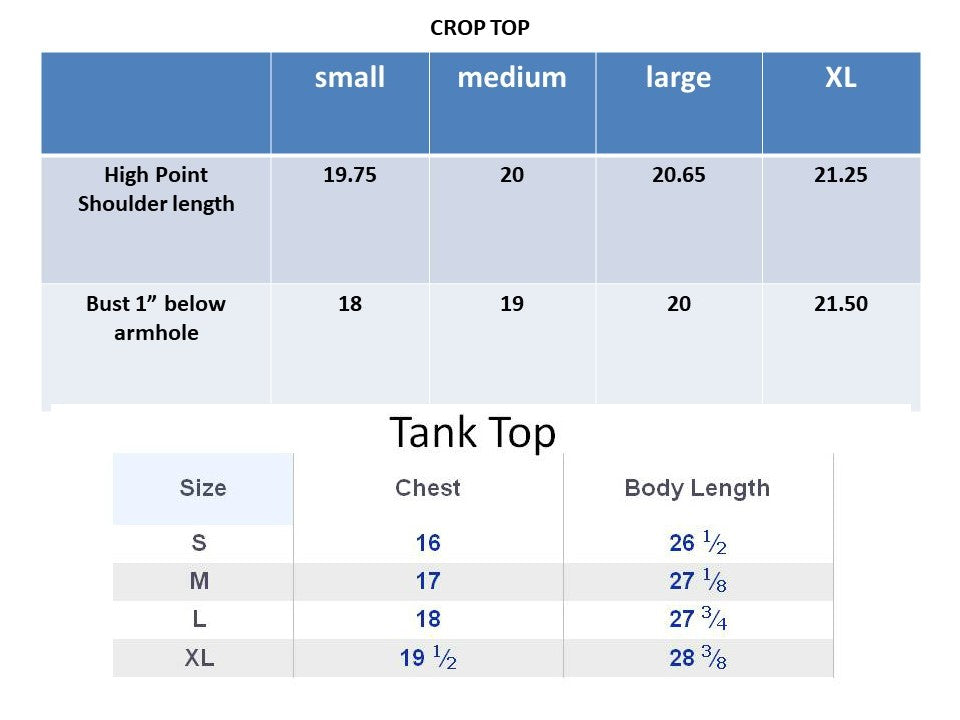 Size chart. Contact us for more information. 