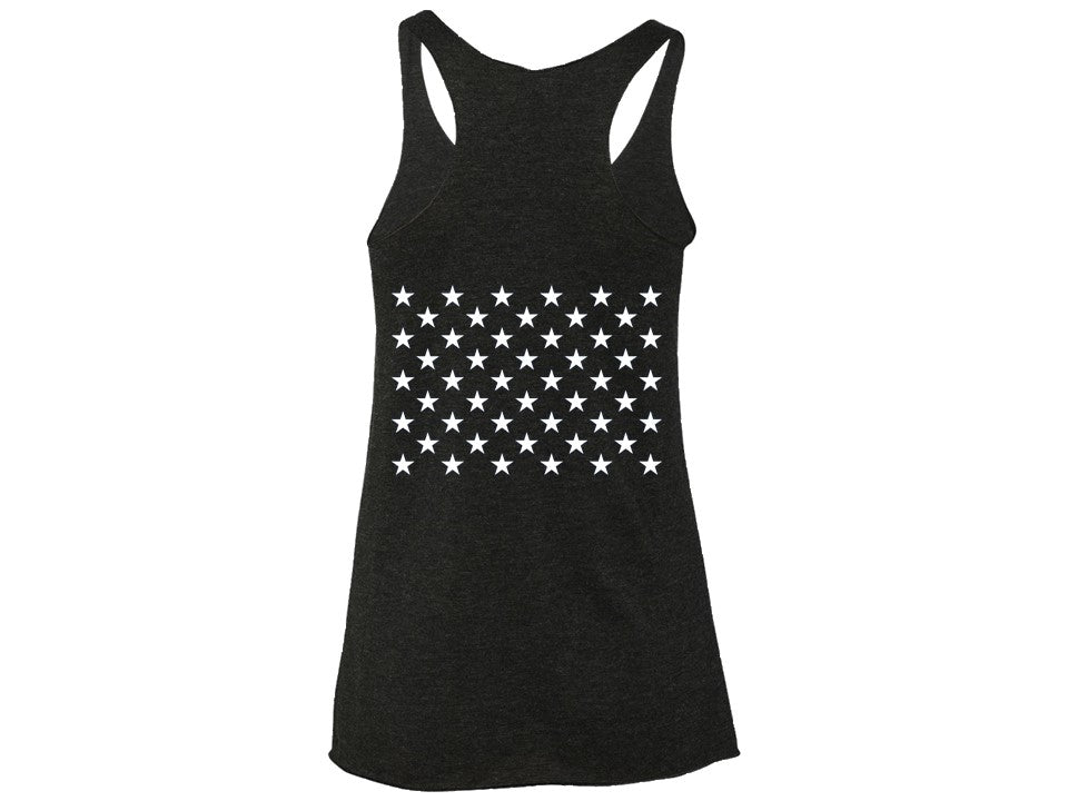 Black tank top with white stars on the back. 