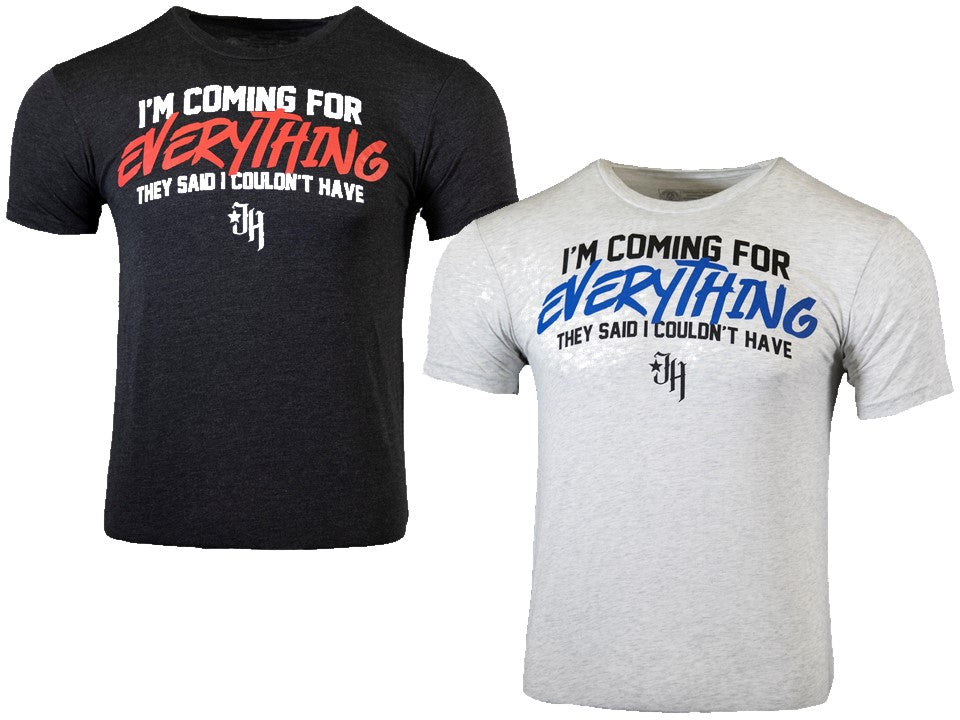 Two t-shirts with motivational text design on a white background