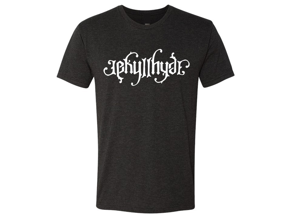 Black tshirt with Jekyllhyde logo on the front on a white background