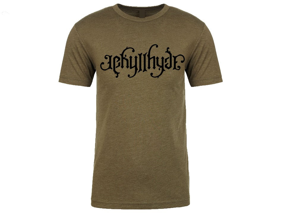 Green tshirt with Jekyllhyde logo on the front on a white background