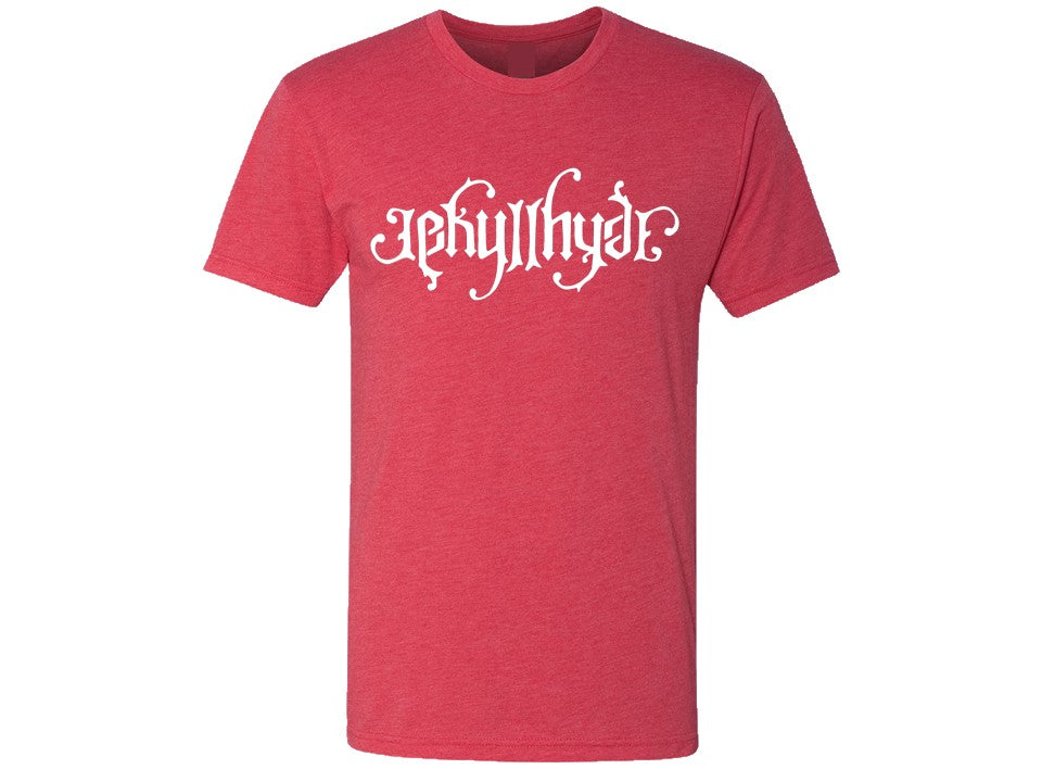 Red tshirt with Jekyllhyde logo on the front on a white background