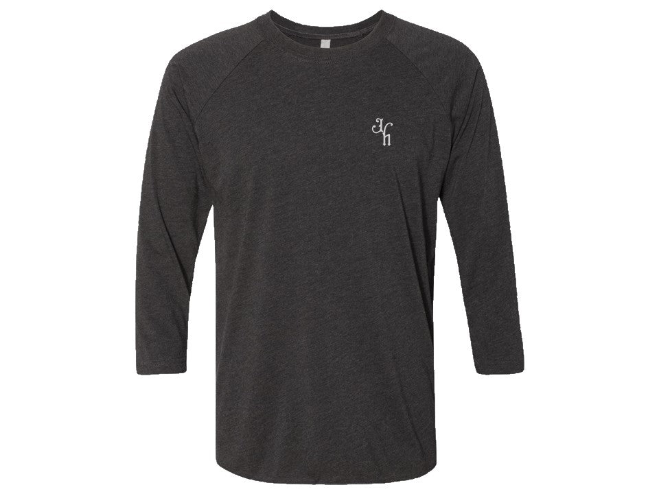 black raglan on white background. 