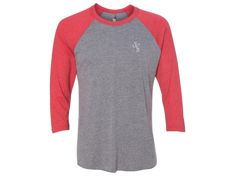 grey and red raglan mockup