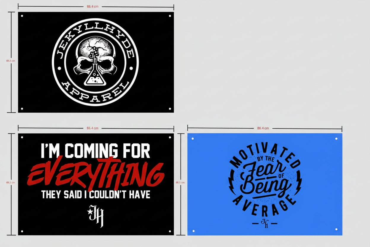 Three motivational banners with different designs and text on a white background.