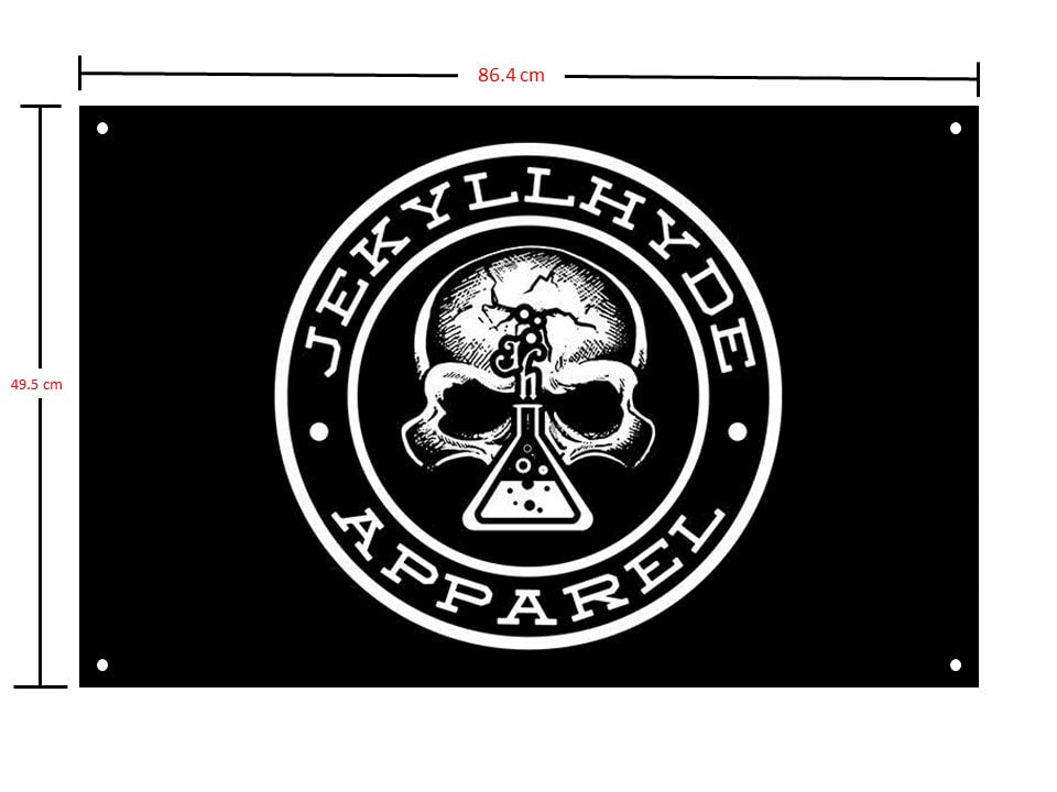 A black gym flag with skull on it. 