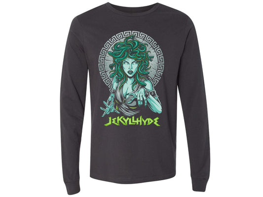 Black long-sleeve shirt with Medusa graphic and 'JekyllHyde' text on a white background