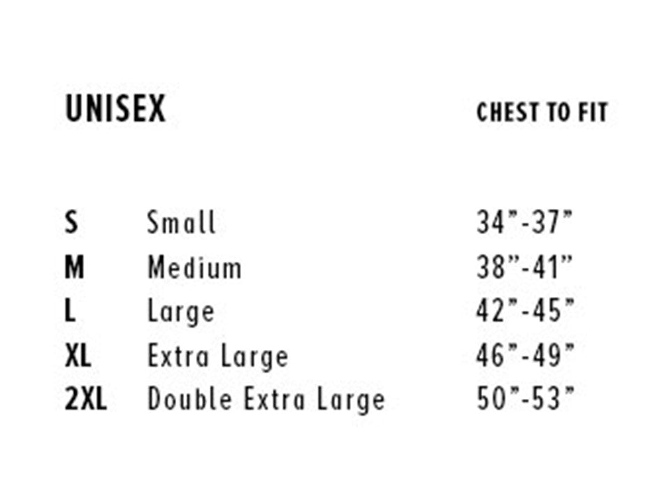 Size chart. Contact us for more information.